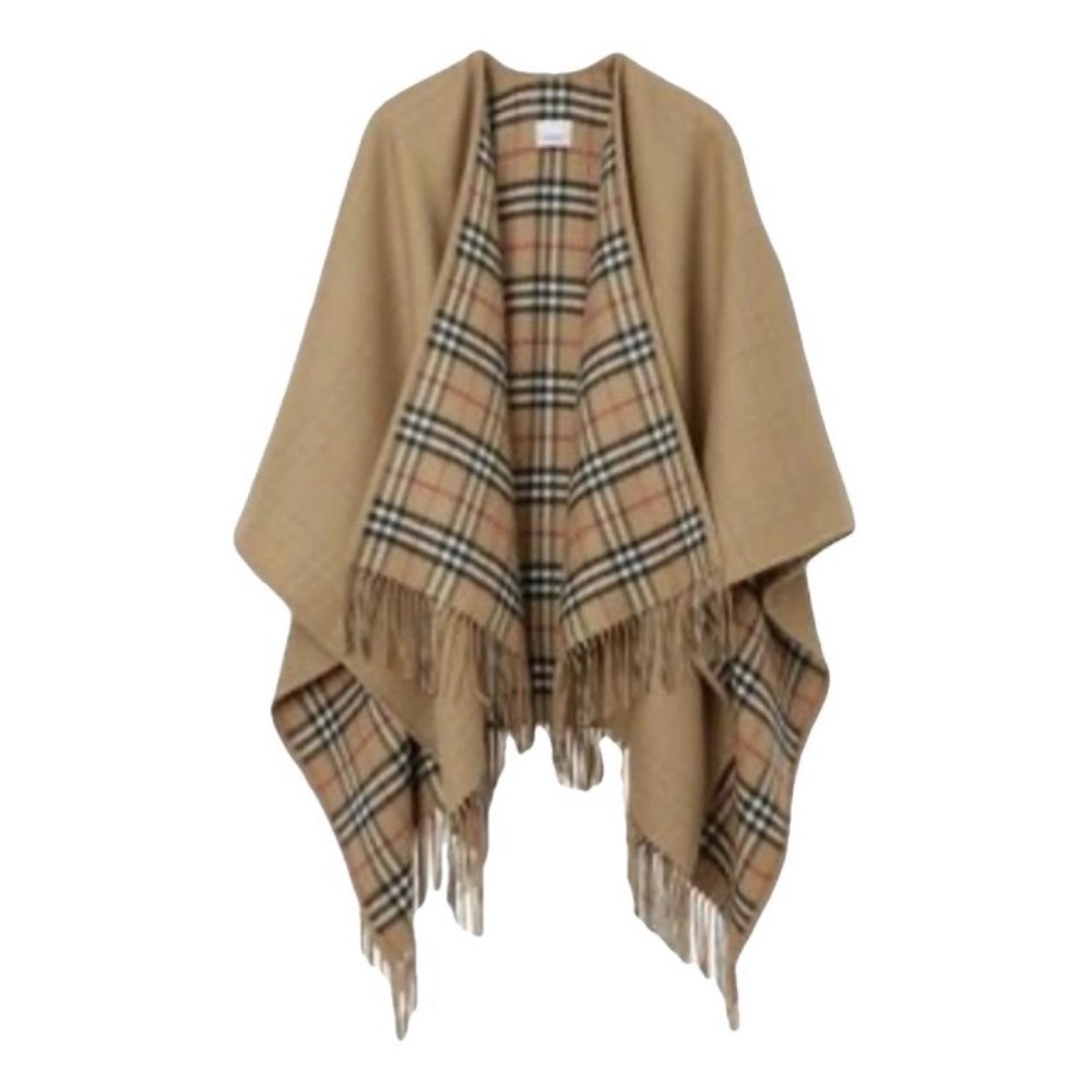 BURBERRY Check fringed reversible poncho cape wrap